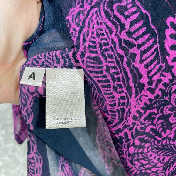 Ann Taylor Women's Boho Chic Sheer Blue & Purple Top - Size Medium - Henna Print - Picture 6 of 7